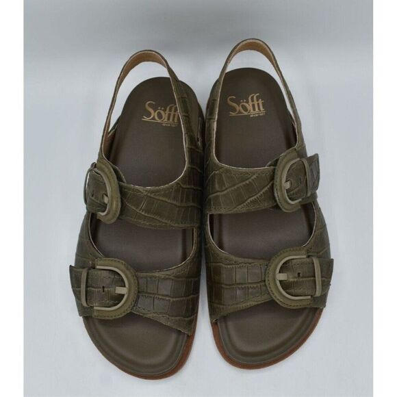 Sofft Womens Size 9 Adalia Olive Buckle Croc Embossed Suede Leather Sandals - Picture 6 of 13